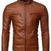 mens-vintage-stand-collar-brown-faux-leather-biker-jacket