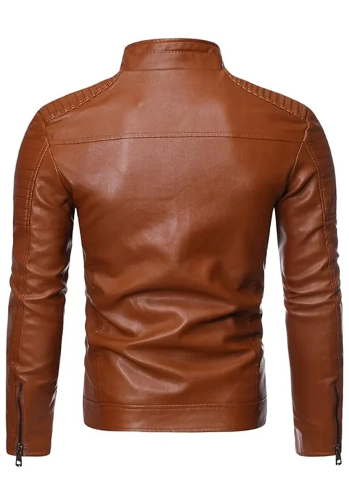 mens-vintage-stand-collar-brown-faux-leather-biker-jacket