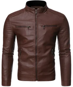 mens-vintage-stand-collar-dark-brown-faux-leather-biker-jacket