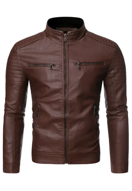 mens-vintage-stand-collar-dark-brown-faux-leather-biker-jacket