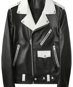 mens-white-lapel-collar-black-faux-leather-biker-jacket