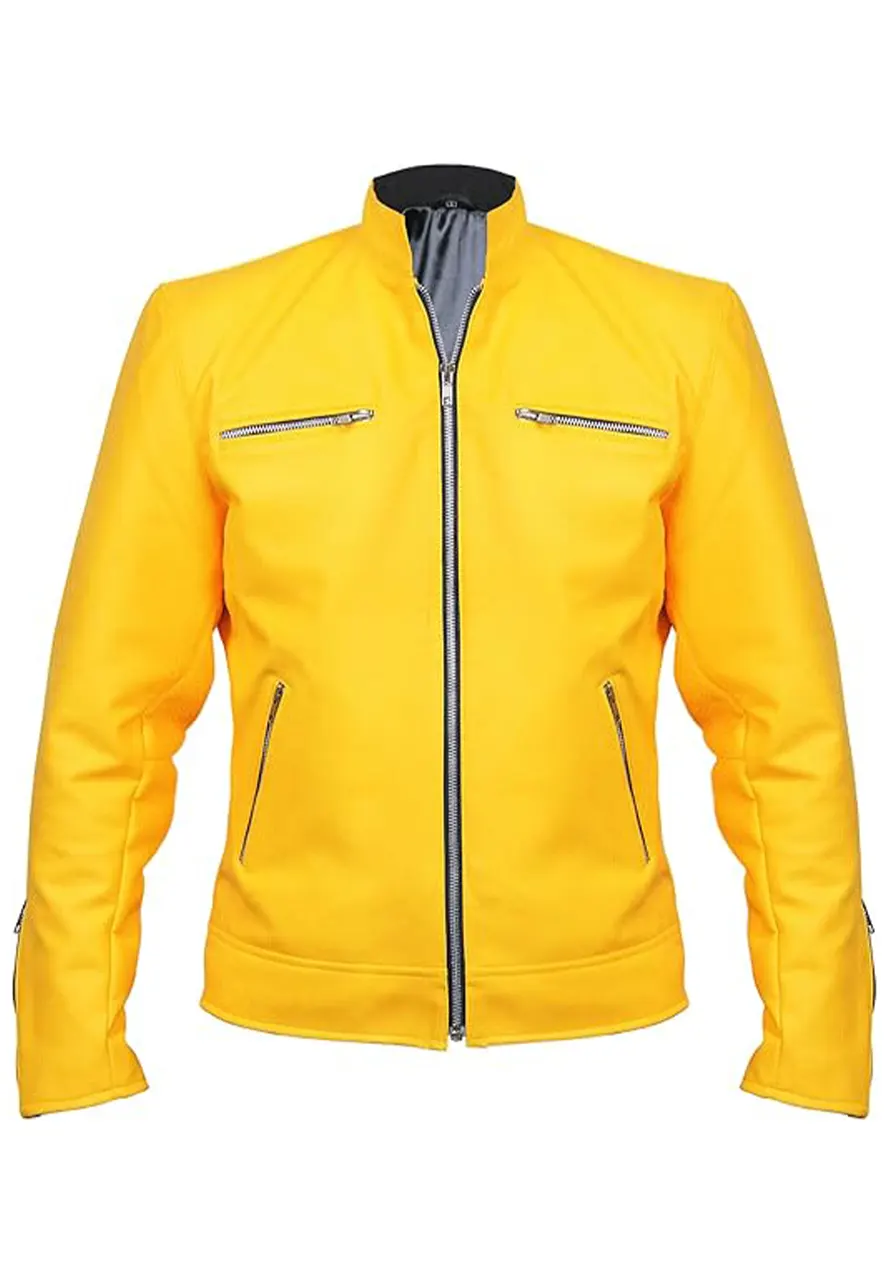 Men’s Yellow Faux Leather Motorcycle Jacket 1 mens-yellow-faux-leather-motorcycle-jacket