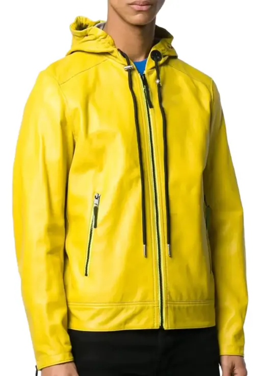mens-yellow-hooded-faux-leather-jacket