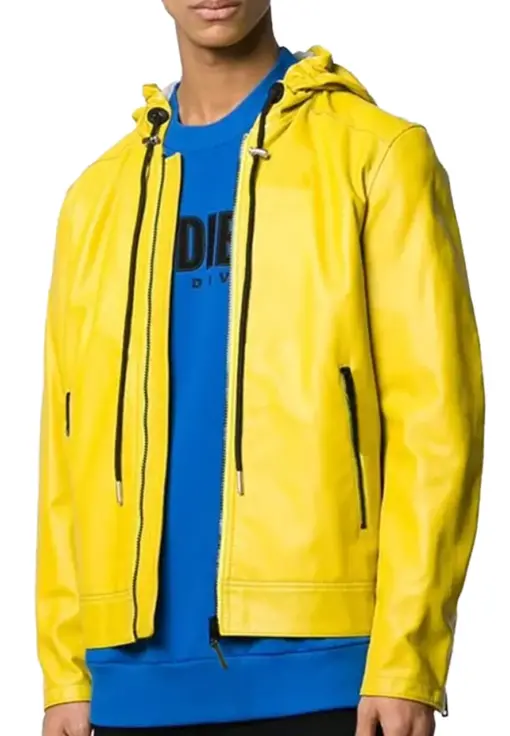 mens-yellow-hooded-faux-leather-jacket