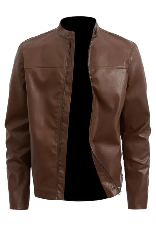 mens-zip-up-faux-leather-brown-jacket