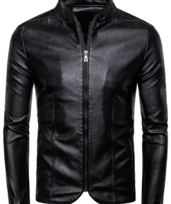 mens-zipper-shiny-black-faux-leather-jacket