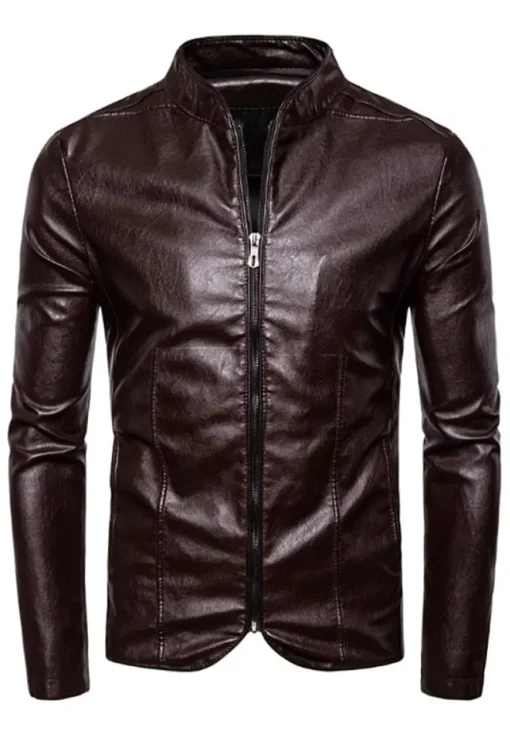 mens-zipper-shiny-coffee-faux-leather-jacket