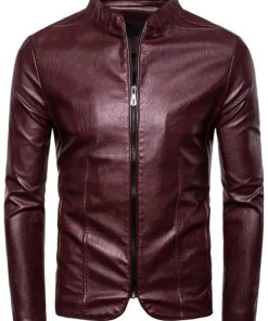 mens-zipper-shiny-maroon-faux-leather-jacket