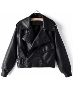 womens-lapel-collar-black-faux-leather-jacket