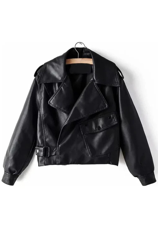 womens-lapel-collar-black-faux-leather-jacket