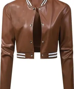 womens-varsity-bomber-brown-faux-leather-short-jacket