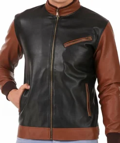 mens-black-and-brown-faux-leather-biker-bomber-jacket