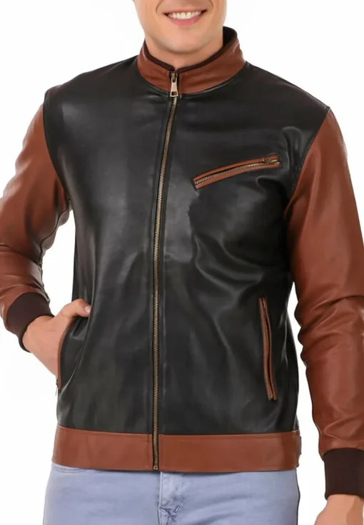 mens-black-and-brown-faux-leather-biker-bomber-jacket