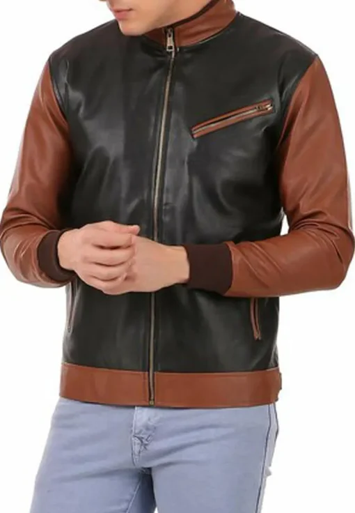mens-black-and-brown-faux-leather-biker-bomber-jacket