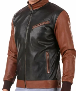 mens-black-and-brown-faux-leather-biker-bomber-jacket