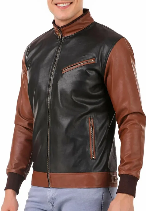 mens-black-and-brown-faux-leather-biker-bomber-jacket