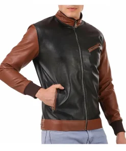 mens-black-and-brown-faux-leather-biker-bomber-jacket
