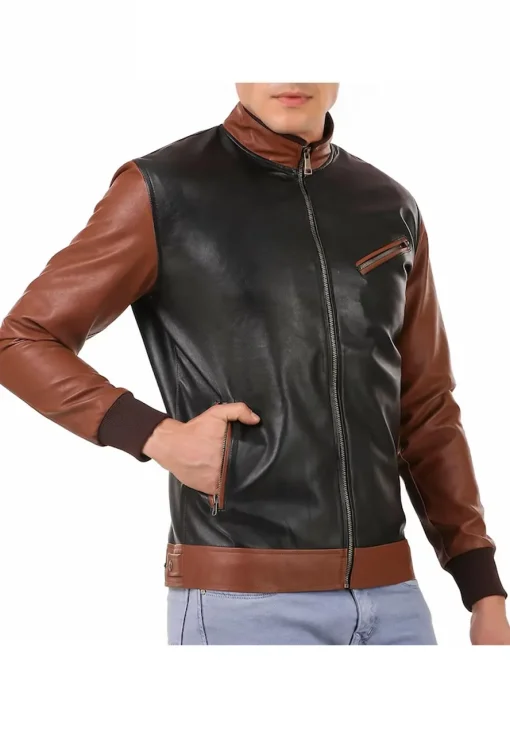 mens-black-and-brown-faux-leather-biker-bomber-jacket