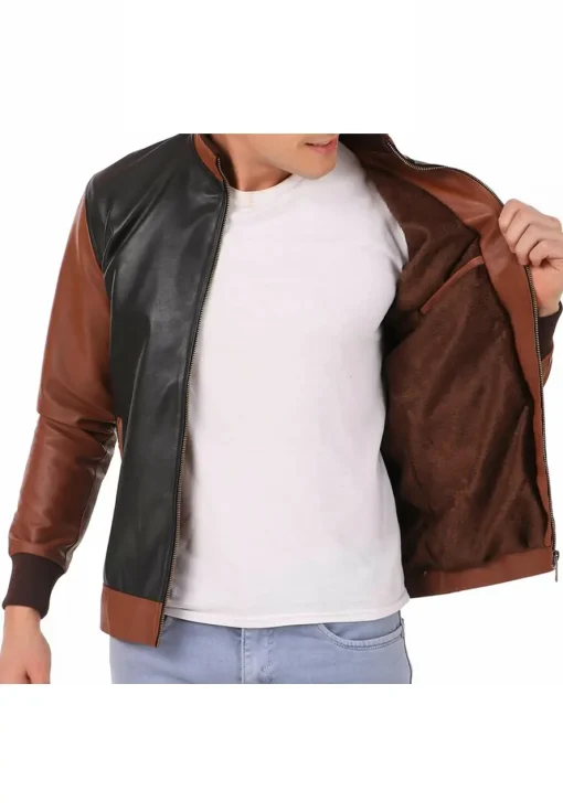 mens-black-and-brown-faux-leather-biker-bomber-jacket