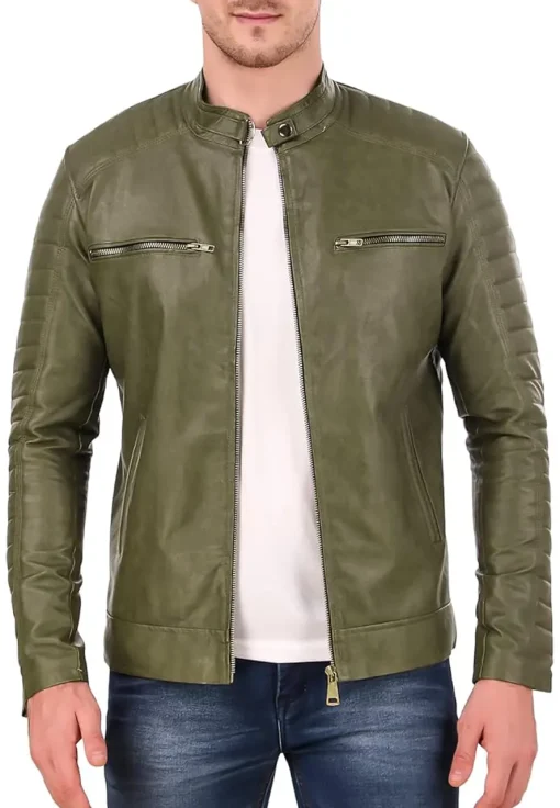 mens-band-collar-green-faux-leather-biker-jacket