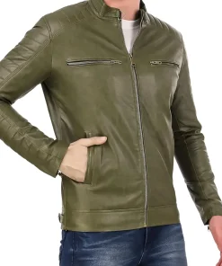 mens-band-collar-green-faux-leather-biker-jacket