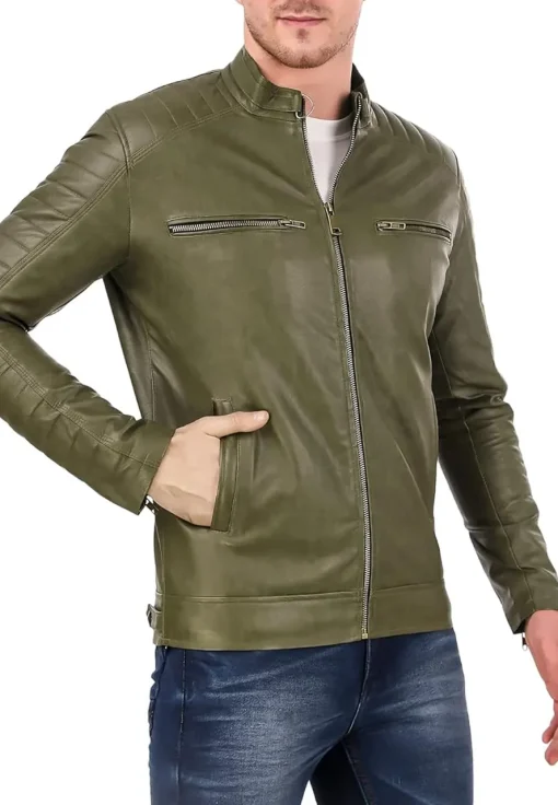 mens-band-collar-green-faux-leather-biker-jacket