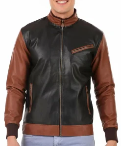 mens-black-and-brown-faux-leather-biker-bomber-jacket
