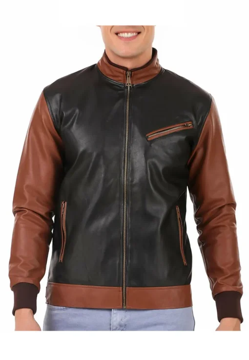 mens-black-and-brown-faux-leather-biker-bomber-jacket