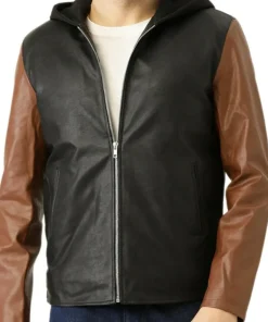 mens-black-and-brown-faux-leather-hooded-biker-jacket