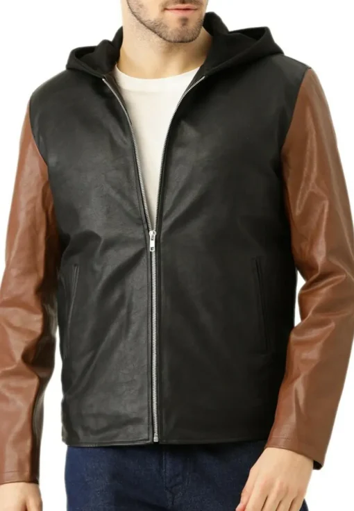 mens-black-and-brown-faux-leather-hooded-biker-jacket