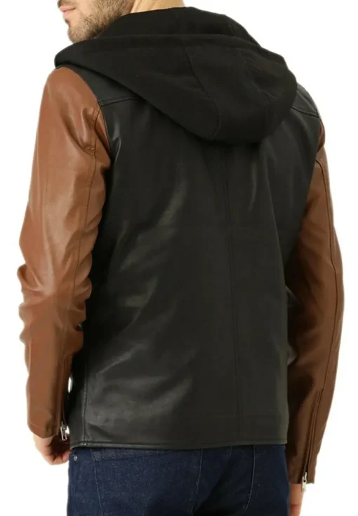 mens-black-and-brown-faux-leather-hooded-biker-jacket