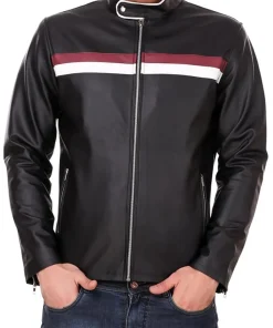 mens-black-faux-leather-biker-jacket-with-red-and-white-stripes
