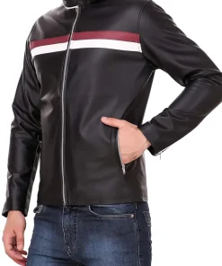 mens-black-faux-leather-biker-jacket-with-red-and-white-stripes