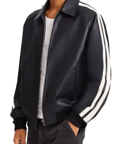 mens-black-faux-leather-bomber-jacket-with-side-stripes