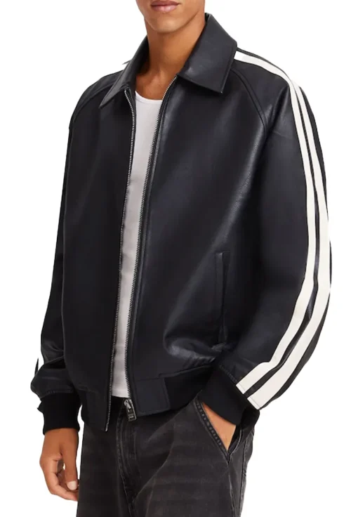 mens-black-faux-leather-bomber-jacket-with-side-stripes