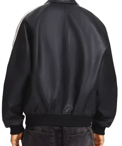 mens-black-faux-leather-bomber-jacket-with-side-stripes