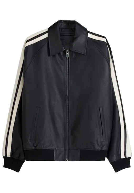 mens-black-faux-leather-bomber-jacket-with-side-stripes
