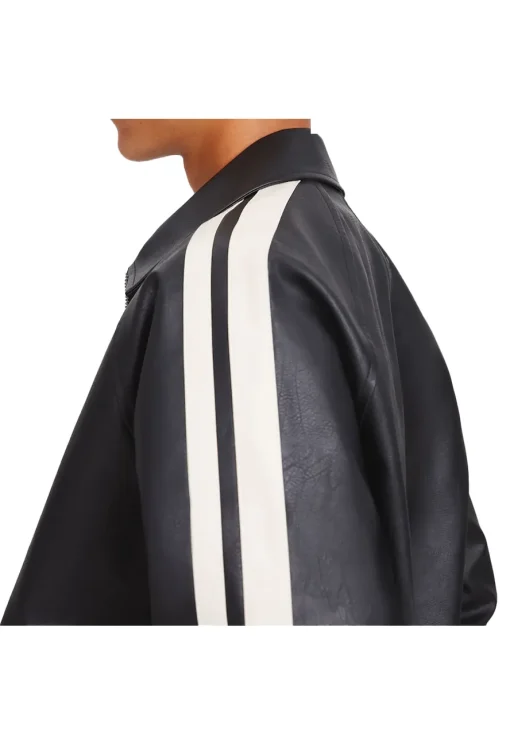 mens-black-faux-leather-bomber-jacket-with-side-stripes