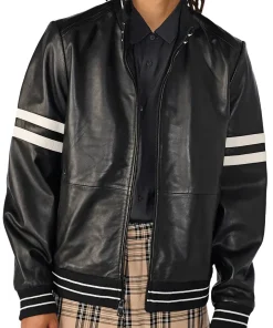 mens-black-faux-leather-bomber-jacket-with-stripe