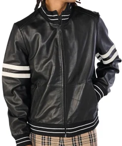 mens-black-faux-leather-bomber-jacket-with-stripe