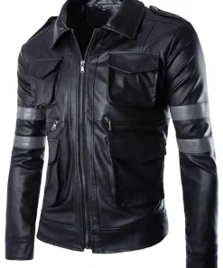 mens-black-faux-leather-jacket-with-gray-stripes