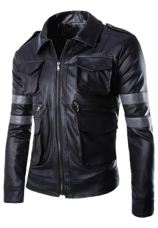 mens-black-faux-leather-jacket-with-gray-stripes