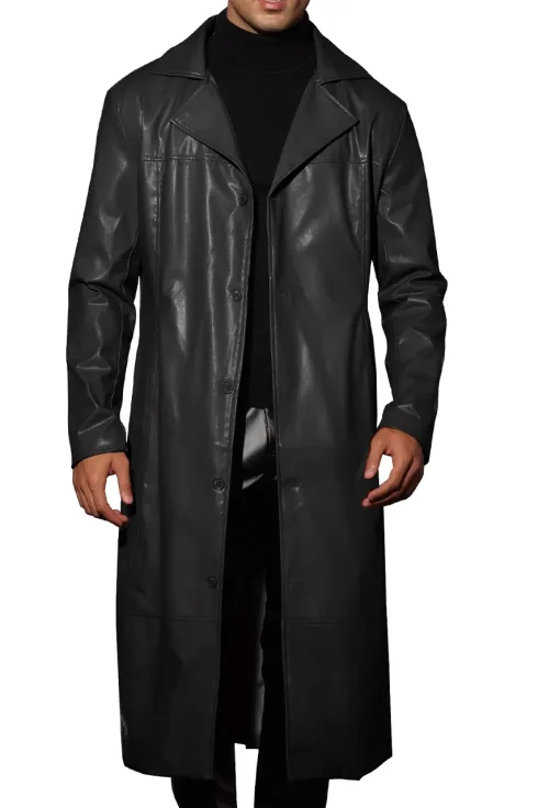mens-black-faux-leather-long-trench-coat