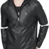 mens-black-faux-leather-white-stripes-jacket-with-hood