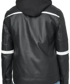 mens-black-faux-leather-white-stripes-jacket-with-hood