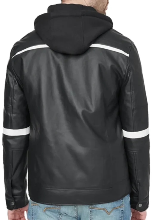 mens-black-faux-leather-white-stripes-jacket-with-hood