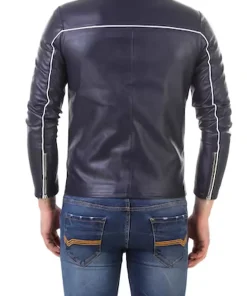 mens-blue-faux-leather-biker-jacket-with-red-and-white-stripes
