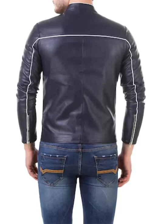 mens-blue-faux-leather-biker-jacket-with-red-and-white-stripes