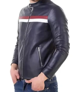 mens-blue-faux-leather-biker-jacket-with-red-and-white-stripes