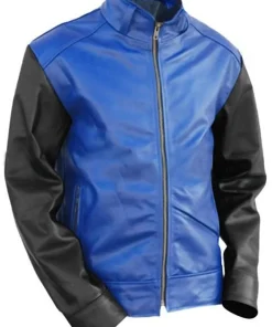 mens-blue-faux-leather-jacket-with-black-sleeves